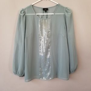 X TALBOTS LONG SLEEVE SEQUINS DETAILS SHEER BLOUSE